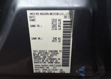 2015 Nissan Altima 2.5 S from USA, damaged, VIN 1N4AL3AP0FC487500